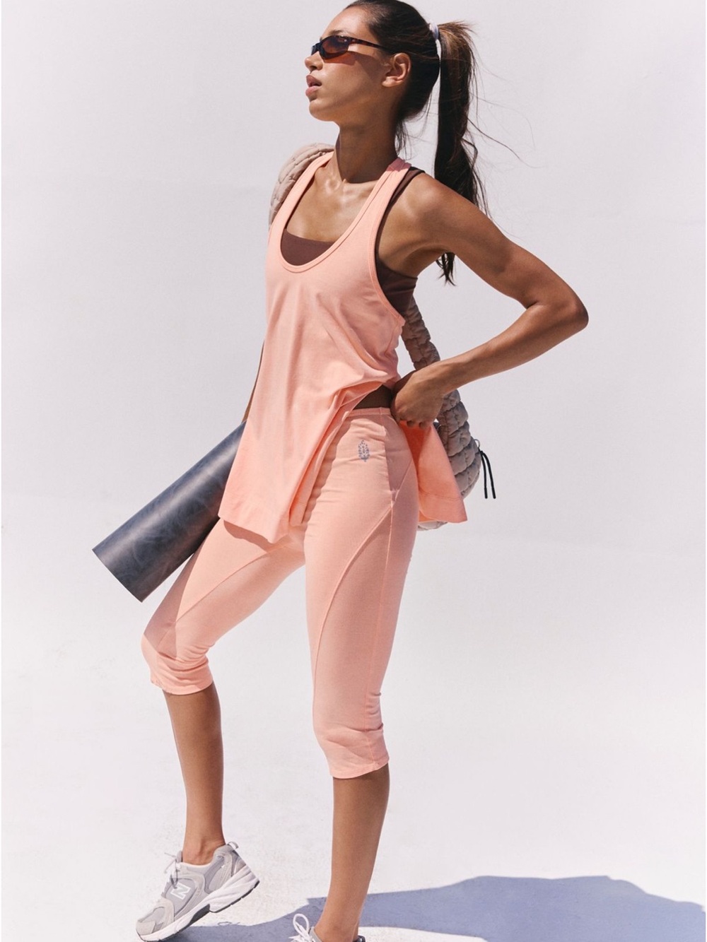 FP Movement by Free People Hotshot Peach Capri Leggings & Tank Set